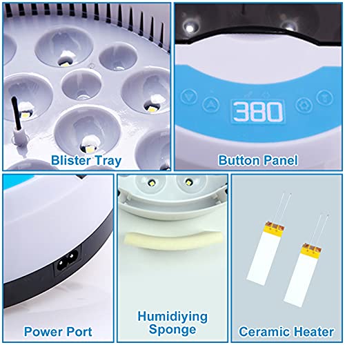 9 huevos Incubadora doméstica Incubadora digital Temperatura ajustable, calentador de cerámica tipo táctil con esponja humidificadora Pollo Pato Ganso Huevos de codorniz