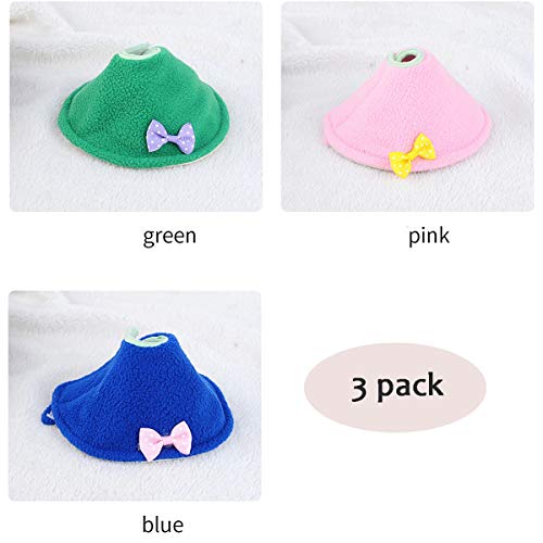 ABCD 3 Collares Isabelinos para Pájaros, Collar De Cono De Loro Ajustable, Protectores De Plumas De Loro, Protección Posquirúrgica Anti-mordida para Heridas(XS, Blue+ Green + Pink)