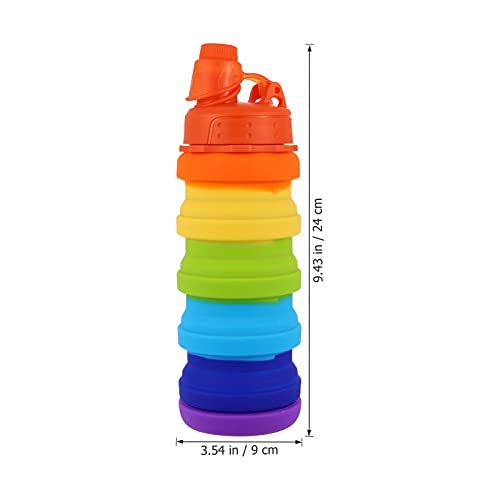 ABOOFAN Botella de agua plegable de silicona de 500 ml, botellas de agua plegables de arco iris, botellas de agua a prueba de fugas, para viajes, gimnasio, camping, senderismo, fitness y yoga