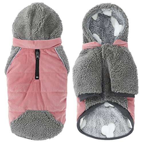 Abrigo de lana para perros con capucha, linda chaqueta reversible para perros, ropa térmica para perros medianos, ropa de perro de perro de perro de perro de perro de perro pequeño, rosa XL