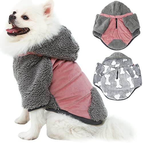 Abrigo de lana para perros con capucha, linda chaqueta reversible para perros, ropa térmica para perros medianos, ropa de perro de perro de perro de perro de perro de perro pequeño, rosa XL