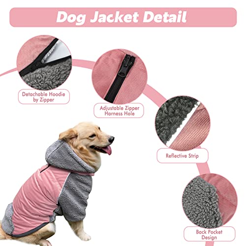 Abrigo de lana para perros con capucha, linda chaqueta reversible para perros, ropa térmica para perros medianos, ropa de perro de perro de perro de perro de perro de perro pequeño, rosa XL