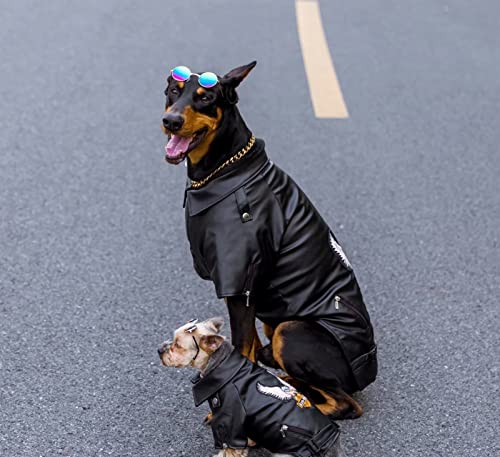 Abrigo del Perro Chaqueta de Cuero de la PU Impermeable Prueba Viento Abrigo para Perros Pequeños Medianos Grandes Doberman Schnauzer Bulldog Al Aire Libre Ropa Abrigo ( Color : Negro , Tamaño : L )