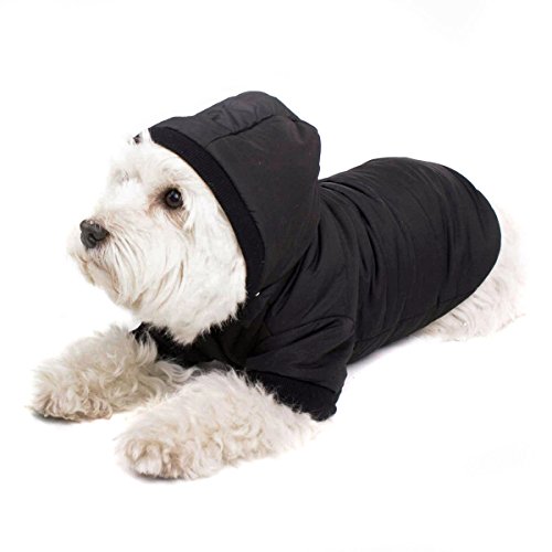 Abrigo Negro para Perro con Capucha; Chaqueta Elegante para Perro Anorak para su Perro (XL (46cm))