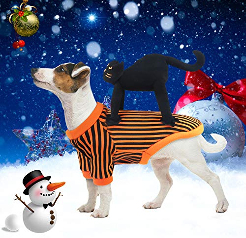 Abrigo Perro Navidad,Idepet Disfraz de Perro con Diseño de Gato Negro Disfraces Perros para Christmas Fiesta de Halloween Naranja Negro