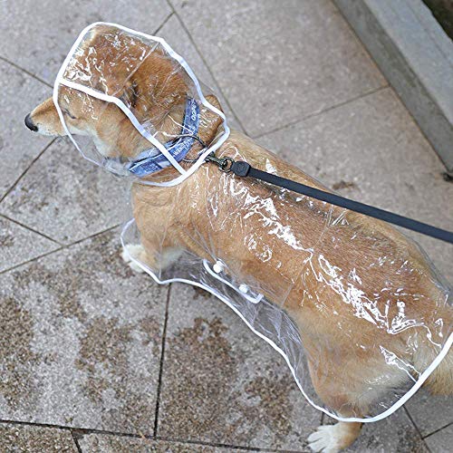 Abrigo reflectante para perros y gatos con capucha ajustable PVC transparente poncho impermeable ultraligero para perros pequeños (blanco, M)