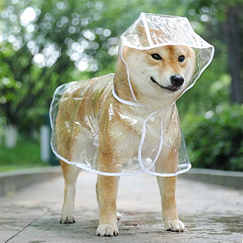 Abrigo reflectante para perros y gatos con capucha ajustable PVC transparente poncho impermeable ultraligero para perros pequeños (blanco, M)