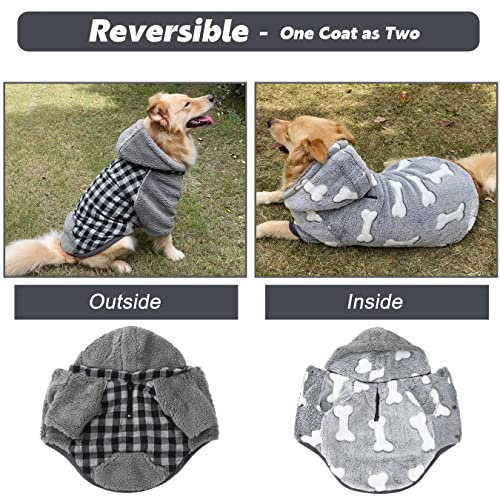 Abrigos de Invierno para Perros pequeños - Chaqueta de Perro cálida Ropa de Cachorro con Capucha Desmontable, Ropa de caniches Yorkie Chihuahua, Cuadros Negros y Grises XS