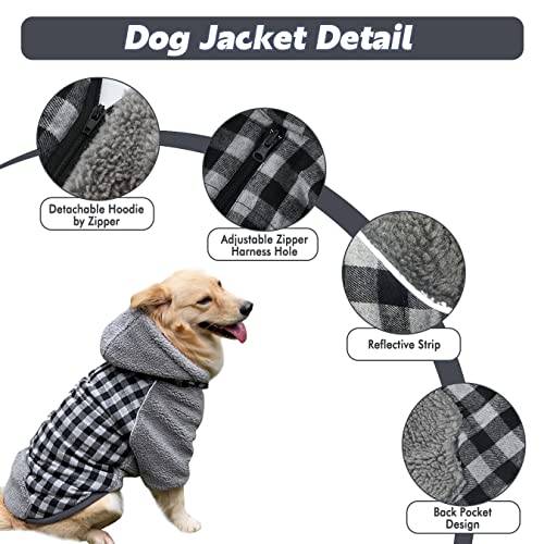 Abrigos de Invierno para Perros pequeños - Chaqueta de Perro cálida Ropa de Cachorro con Capucha Desmontable, Ropa de caniches Yorkie Chihuahua, Cuadros Negros y Grises XS