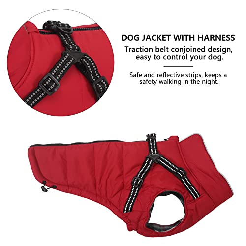 Abrigos y Chaquetas cálidos para Perros con arnés,Chaleco Reflectante Impermeable para Perros Mascotas, Ropa de Invierno para Perros con Correa en el Pecho,para Perros pequeños y medianos-Rojo-S