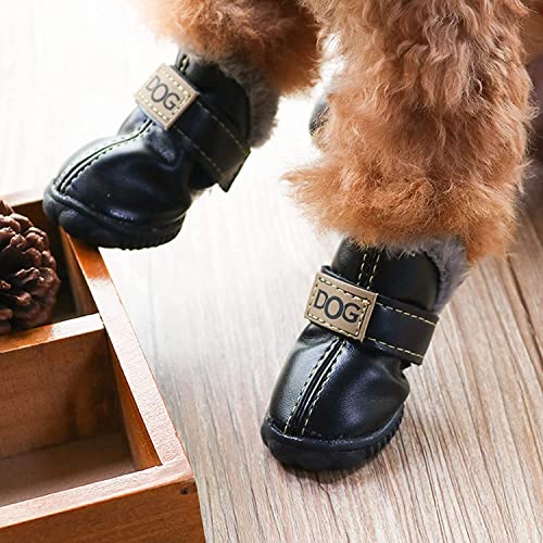 ABRRLO Zapatos de invierno para perros, impermeables, para caminar al aire libre, calentitos, botas de nieve para perros pequeños, botas a prueba de deslizamiento, 4 unidades, talla 3, color negro