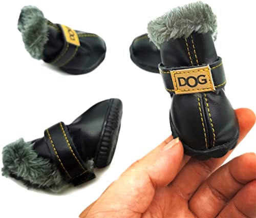 ABRRLO Zapatos de invierno para perros, impermeables, para caminar al aire libre, calentitos, botas de nieve para perros pequeños, botas a prueba de deslizamiento, 4 unidades, talla 3, color negro