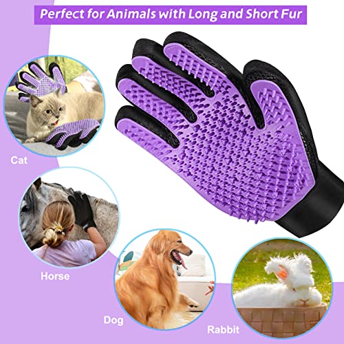 ACE2ACE Guante de cepillado para mascotas, cepillo de masaje para mascotas, eficaz para perros y gatos, perfecto para pelo largo y corto, 1 par (morado)