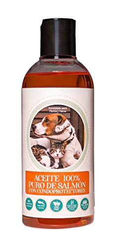 Aceite de Salmon para Perros , Perro , Gato, Caballos , Hurones . Suplemento Barf Omega 3 6 9 y Condroprotectores. Mejora la Salud de la Piel y Articulaciones 100% Natural Premium Ibericdog 250ml