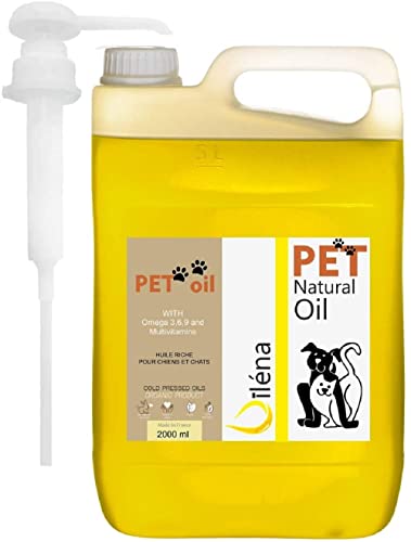 Aceite para Mascotas. Suplemento Alimenticio Natural para Perros y Gatos. Uso Diario. Combinado de 6 Aceites Ricos en Vitamina E y Omega 3, 6 y 9. Prensado en Frío (2000 ml)