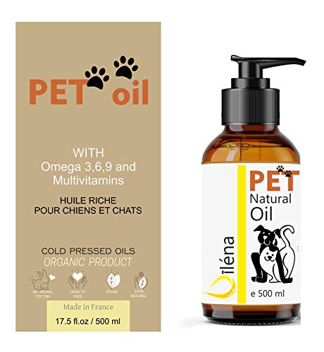 Aceite para Mascotas. Suplemento Alimenticio Natural para Perros y Gatos. Uso Diario. Combinado de 6 Aceites Ricos en Vitamina E y Omega 3, 6 y 9. Prensado en Frío (500 ml)