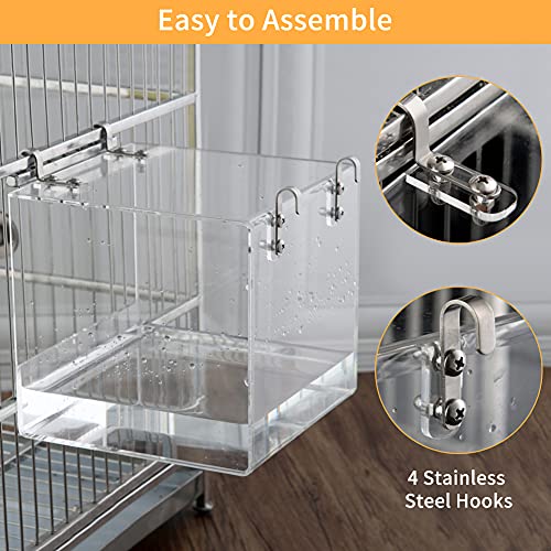 Aceshop Bañera para Pájaros Cuenco de Baño Acrílico Transparente Caja de Baño para Casa de Baño Accesorio de Jaula para Pájaros con Ganchos para Pájaros Pequeños, Pinzón, Canario 12.8 * 11.3 * 13 cm