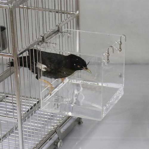 Aceshop Bañera para Pájaros Cuenco de Baño Acrílico Transparente Caja de Baño para Casa de Baño Accesorio de Jaula para Pájaros con Ganchos para Pájaros Pequeños, Pinzón, Canario 12.8 * 11.3 * 13 cm