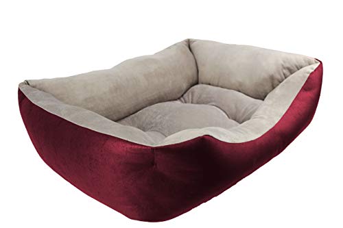 Acomoda Textil - Cama para Perros, Cuna para Mascotas Tapicería y Coralina, Cómoda, Cálida y Mullida. (Grande(78x60x22), Granate)