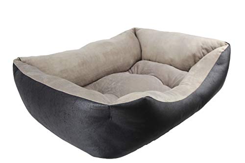 Acomoda Textil - Cama para Perros, Cuna para Mascotas Tapicería y Coralina, Cómoda, Cálida y Mullida. (Grande(78x60x22), Negro)