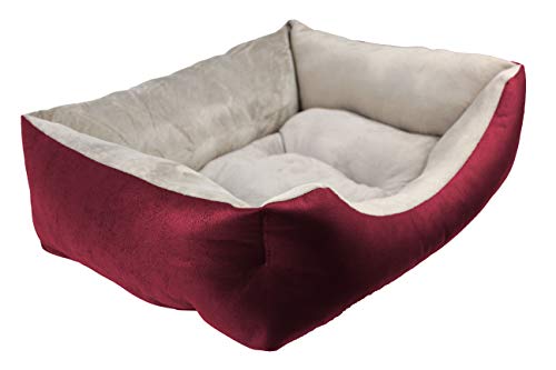 Acomoda Textil - Cama para Perros, Cuna para Mascotas Tapicería y Coralina, Cómoda, Cálida y Mullida. (Mediano(67x55x21), Granate)