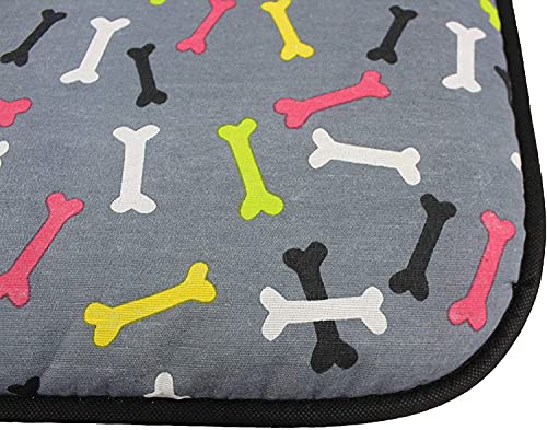 Acomoda Textil - Cama para Perros de Tela, Cama Perros Antideslizante y Lavable. Colchoneta Mascotas para Transportín y Hogar. (60x50, Huesos)