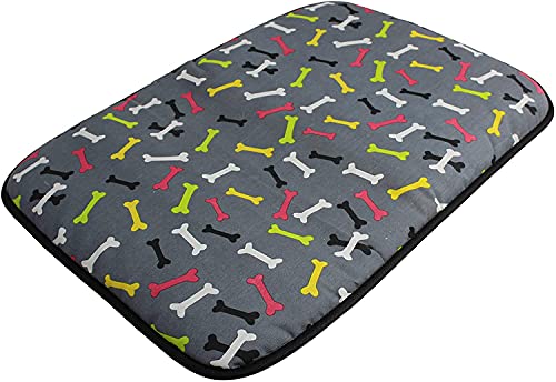 Acomoda Textil - Cama para Perros de Tela, Cama Perros Antideslizante y Lavable. Colchoneta Mascotas para Transportín y Hogar. (60x50, Huesos)