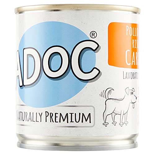 ADOC - Alimento húmedo para Perros Adultos con Ingredientes Naturales de Pollo con arroz y Zanahorias – 16 latas de 285 g.