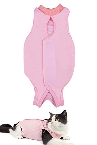 AEITPET Traje de recuperación Profesional para Gatos, Gata Camiseta de recuperación, heridas Abdominales Profesional para heridas, de recuperación quirúrgica Ropa Chaleco de pequeños Gatos (L, Rosado)