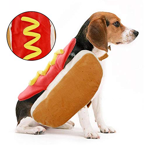 Aeromdale Hot Dog Pets Puppy Disfraz de Halloween Ropa Mostaza Ropa de Gato Traje para Perro pequeño Mediano - 1pc - M