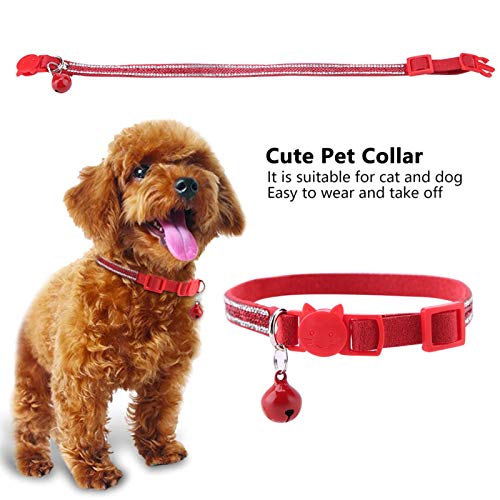 Agatige 1 Collar de Gato, Lindo Collar de Perro de Dibujos Animados, Correas Duraderas para Perros, Corbata Suave y Cómoda para Mascotas con Campanas, PU(XS Rojo)