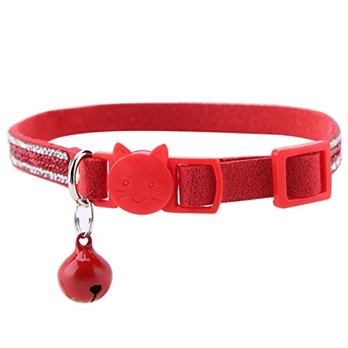 Agatige 1 Collar de Gato, Lindo Collar de Perro de Dibujos Animados, Correas Duraderas para Perros, Corbata Suave y Cómoda para Mascotas con Campanas, PU(XS Rojo)