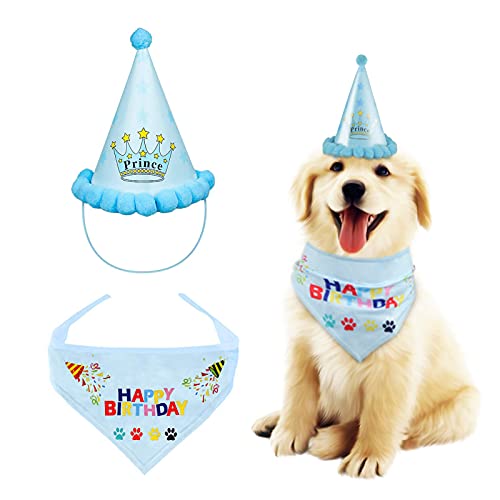 AIBAOBAO Pañuelo de cumpleaños para Perro, Perro Cumpleaños de Cumpleaños de Perro, Triángulo de Bandana de Cumpleaños de Perro, para Perros Sombrero Pañuelo, Decoración de Cumpleaños Gato Mascota