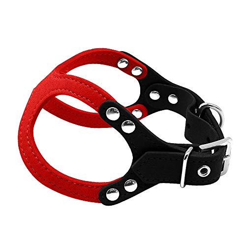 AILOVA Arnés de perro collar de cinturón de piel de ante suave con pecho ajustable para cachorros Chihuahua Yorkie (S, rojo)