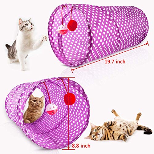 AILUKI Juego de 28 juguetes para gatos con túnel para gatos Jingle Bell, menta gata, pescado, ratones de juguete, túnel para gatos, juguete interactivo, paquete para Kitty (morado)