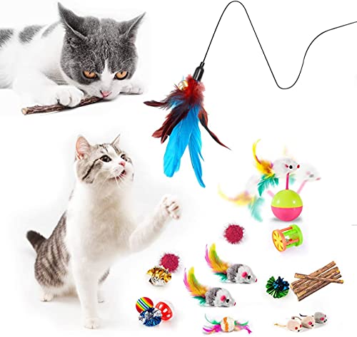 AILUKI Juego de 28 juguetes para gatos con túnel para gatos Jingle Bell, menta gata, pescado, ratones de juguete, túnel para gatos, juguete interactivo, paquete para Kitty (morado)