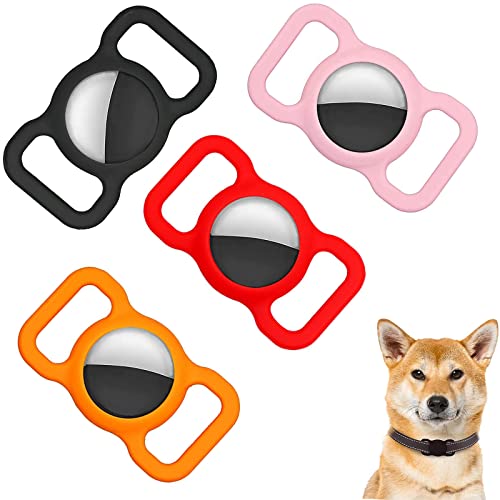 Airtag - Collar para perro, paquete de 4 unidades, funda protectora de silicona para mini GPS rastreador, funda protectora de silicona compatible con Apple Airtag para perros y gatos