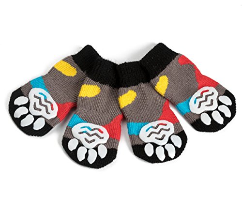 Akopawon - 4 Piezas Calcetines Antideslizantes para Perros y Gatos - Protectores para Patas para Uso en Interior y Control de Tracción con Refuerzo de Goma, Talla S a 3XL para Animales de 1 a 22,5 kg