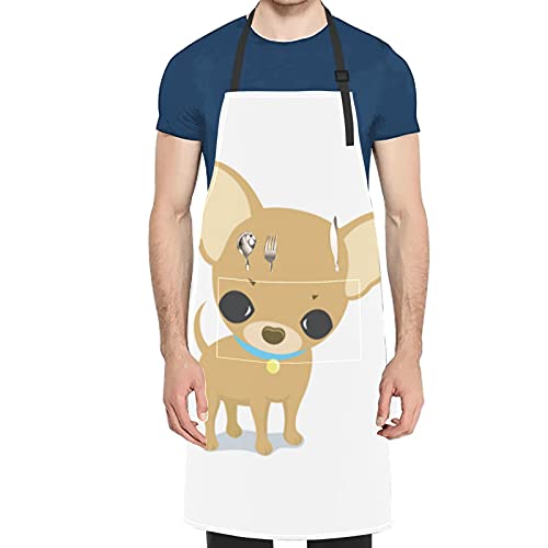 ALALAL Lindo cachorro de perro Chihuahua delantal de Chef de dibujos animados hombres lindo cachorro de perro Chihuahua corbata ajustable de dibujos animados con bolsillos para adultos