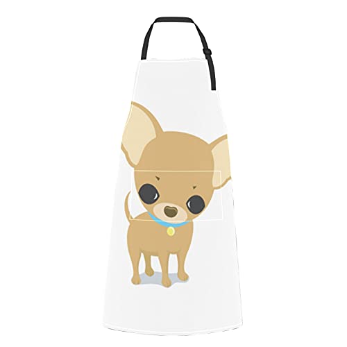 ALALAL Lindo cachorro de perro Chihuahua delantal de Chef de dibujos animados hombres lindo cachorro de perro Chihuahua corbata ajustable de dibujos animados con bolsillos para adultos