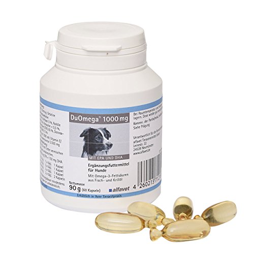 Alfavet DuOmega1000 MG: 1000 MG, complemento alimenticio para Perros y Gatos. con EPA y DHA de Aceite de Pescado y Krill.