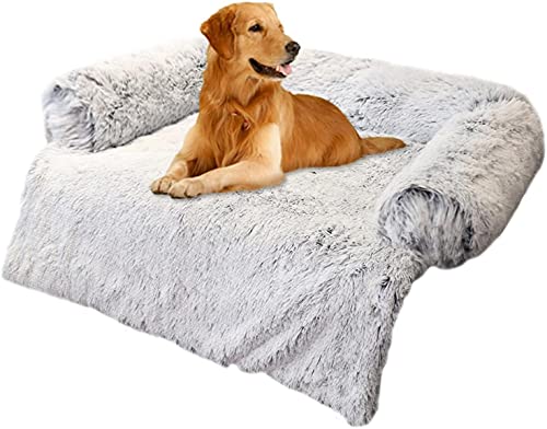 Alfombra de felpa suave para perro, cómoda manta ortopédica, lavable, antideslizante, cama para mascotas, cama para perros (115 x 95 cm), gris claro