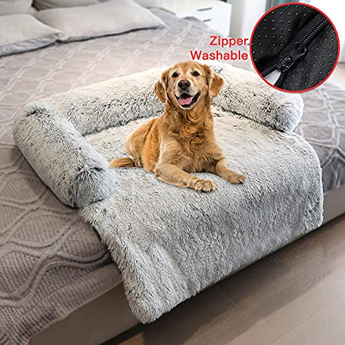 Alfombra de felpa suave para perro, cómoda manta ortopédica, lavable, antideslizante, cama para mascotas, cama para perros (115 x 95 cm), gris claro