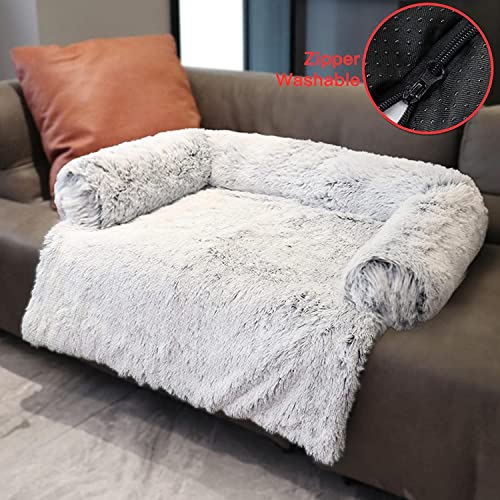 Alfombra de felpa suave para perro, cómoda manta ortopédica, lavable, antideslizante, cama para mascotas, cama para perros (115 x 95 cm), gris claro