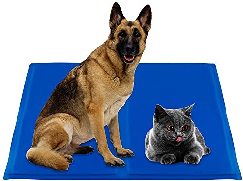 Alfombra Refrescante para Perro, 90 * 50 CM, Auto Refrigerante No Tóxico,Ideal para Perros, Gatos en Verano (XL: 90 X 50 CM, Azul Marino)