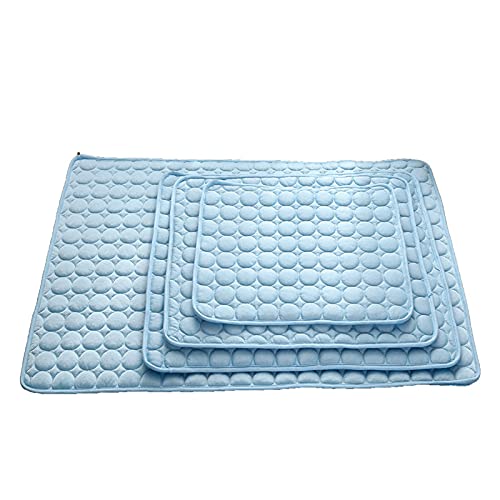 Alfombra suave para mascotas, seda helada, cama para gatos fresca, fácil de limpiar, cómodo y fresco interior de 50 x 39 cm azul