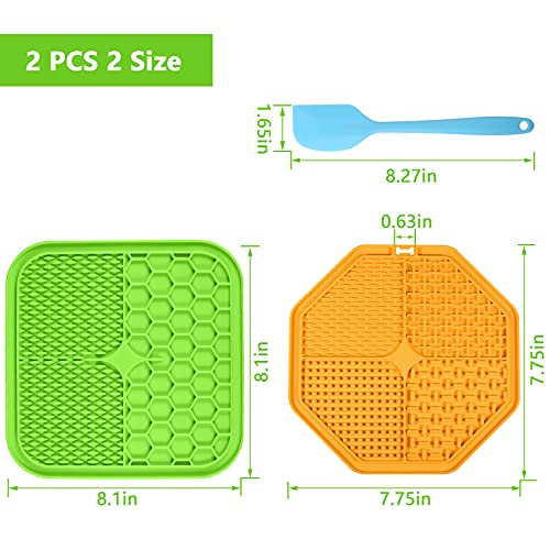 Alfombrilla para Lamer Perros, 2Pcs Dog Lick Pad con 1 Espátula de Silicona, Perros Alimentador Lento, Nueva Alfombra Octogonal con Ventosas Ofrece 4 Sensaciones para Lamer, para Entrenar/Bañarse