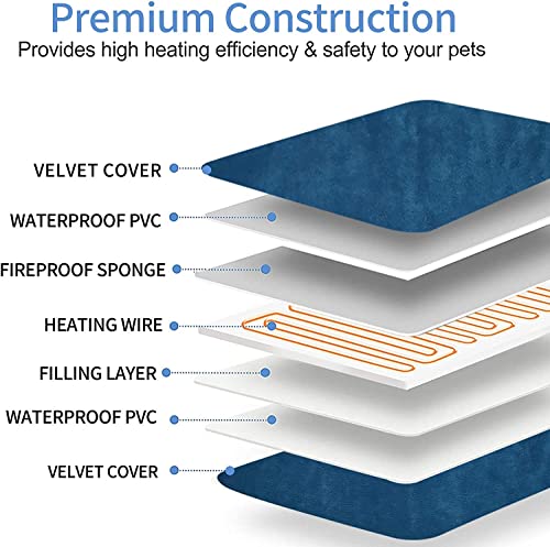 Alfombrilla térmica para Mascotas de 45 × 70 cm para Perros y Gatos, Alfombrilla térmica eléctrica con 10 temperaturas Ajustables, Alfombrilla térmica Impermeable de Seguridad Interior (Azul)