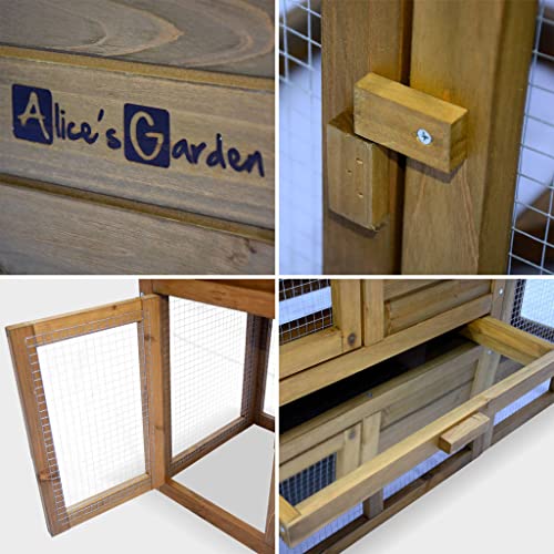 Alice's Garden Conejera de Madera Angora para Conejos y Otros roedores, 4 Conejos, Jaula de Conejo con recinto, Espacio Interior y Exterior, gallinero