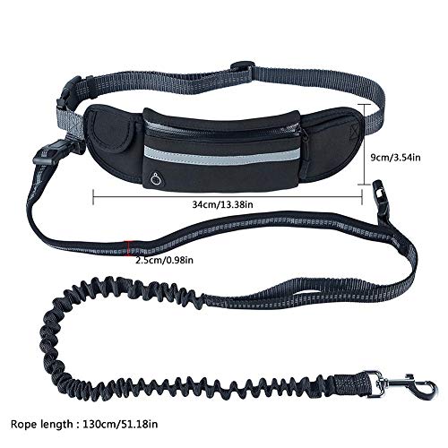 Alihoo Correa para correr con cinturón para perros pequeños y medianos para caminar, caminar, caminar, trotar, elástico de 140 a 160 cm (negro)